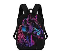 sinyumoney Neon Horse Headphones Art Print Backpack School Daypacks Business Backpack Water Resistant Bookbag for Camping Outdoor Adventures And Daily Travel 17inch