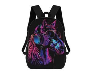 sinyumoney Neon Horse Headphones Art Print Backpack School Daypacks Business Backpack Water Resistant Bookbag for Camping Outdoor Adventures And Daily Travel 17inch
