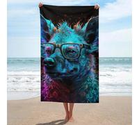 sinyumoney Neon Hyena with Glasses GSM Washable Towels Super Soft Absorbent Beach Towel for Travel Camping Beach 130cm*80cm