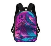 sinyumoney Neon Island Fantasy -1 3D Printed School Bag Children's School Backpack Schoolbags Travel Backpacks Casual Fashion Bag for Kids School Students 17inch
