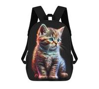 sinyumoney Neon Kitten Art Print School Backpack High Secondary School Bags Casual Backpack for Girls Boys Teenage 17inch