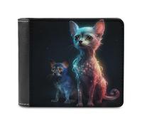 sinyumoney Neon Kittens Glowing Friends 3D Print Clutch Purse Multiple Slots RFID Blocking Stylish Slots Note Section Wallets Youth Guys 11.7cm*9.5cm