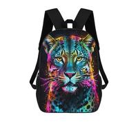 sinyumoney Neon Leopard Portrait Backpacks Kids School Backpack School Bag 3D Printed School Bag for Boys Elementary And Middle School Students 17inch