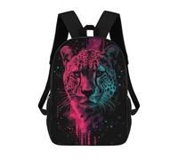 sinyumoney Neon Leopard Portrait School Bags High Secondary School Bags Casual Backpack for Campus Outdoor Travel Sports 17inch