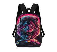 sinyumoney Neon Lion & Car Artwork Backpacks 3D Printed Kids School Backpack School Bag Fashion Rucksacks for Boys Elementary And Middle School Students 17inch