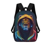 sinyumoney Neon Lion Hoodie Artwork 3D Printed Children's School Backpack for Kids High Capacity Travel Rucksacks Book Bags Kids School Bag Back Pack 17inch