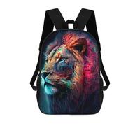 sinyumoney Neon Lion Portrait Kids School Backpack 3D Printed Backpacks Fashion School Bag Rucksacks for Boys Elementary And Middle School Students 17inch