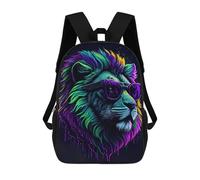 sinyumoney Neon Lion Sunglasses Art Backpack Kids School Bag Boys Cartoon 3D Print Students Schoolbag Laptop Daypack for Boys Girls 17inch