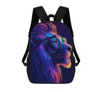 sinyumoney Neon Lion with Sunglasses Backpacks, Kids Backpack Student School Bag 3D Printed Travel Backpacks Fashion Accessory Backpack Children Waterproof School Bags 17inch
