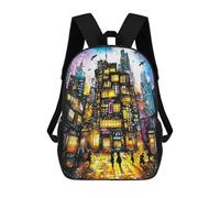 sinyumoney Neon Metropolis - Surreal Urban Nightscape Backpack with Pocket 3D Printed Backpacks, Travel Rucksacks Book Bags Kids School Bag 17inch