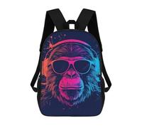 sinyumoney Neon Monkey Headphones Art Print -1 Backpack School Bag Lightweight Casual Daypack School Backpacks for School/Work/Travel 17inch