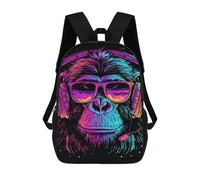 sinyumoney Neon Monkey Headphones Art Print Backpack School Bag Lightweight Casual Daypack School Backpacks for School/Work/Travel 17inch