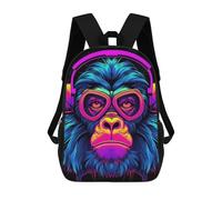 sinyumoney Neon Monkey Headphones Art School Bags Daypacks Business Backpack Water Resistant Bookbag for Men, Women & Teenage Boys 17inch