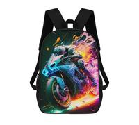 sinyumoney Neon Motorcycle Speed Art 3D Printed Children's School Backpack for Kids High Capacity Travel Rucksacks Book Bags Kids School Bag Back Pack 17inch