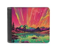 sinyumoney Neon Mountain Reflections 3D Print PU Leather Wallet Multiple Slots Leather RFID Banknote Compartments Minimalist Style Wallets 11.7cm*9.5cm