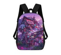 sinyumoney Neon Mountain Village Backpacks, Kids Backpack Student School Bag 3D Printed Travel Backpacks Fashion Accessory Backpack Children Waterproof School Bags 17inch