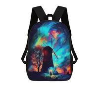 sinyumoney Neon Night with Windmill School Backpack Business Laptop Rucksack Bag Unisex Casual Daypack for Boys/Girls/Teenagers 17inch