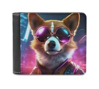 sinyumoney Neon Nights Corgi Cool 3D Print PU Leather Wallet Slots ID Window Slim Elegant Leather Wallet Craftsmanship Gifts 11.7cm*9.5cm