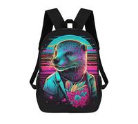 sinyumoney Neon Otter Portrait 3D Printed School Bag Children's School Backpack Schoolbags Travel Backpacks Casual Fashion Bag for Kids School Students 17inch