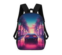 sinyumoney Neon Palm Cityscape with Retro Car School Backpack Fashion Stationery Backpack Waterproof Casual Daypacks for Camping Outdoor Adventures And Daily Travel 17inch