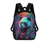 sinyumoney Neon Panda Sunset Palm Trees Backpack Kids School Bag Boys Cartoon 3D Print Students Schoolbag Laptop Daypack for Boys Girls 17inch