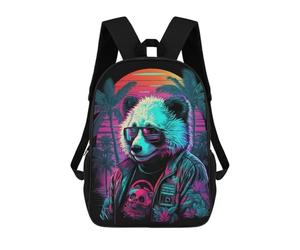 sinyumoney Neon Panda Sunset Palm Trees Kids School Backpack 3D Printed Backpacks Fashion School Bag Rucksacks for Boys Elementary And Middle School Students 17inch
