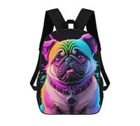 sinyumoney Neon Pug Portrait Kids Backpack,School Backpack Kids School Bag 3D Printed Cartoon Large Capacity Backpack for Kids Boys And Girls 17inch