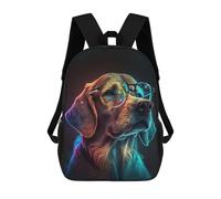 sinyumoney Neon Pup in Glasses Backpacks Kids Student Schoolbag,3D Printed Backpacks,Elementary And Middle School Students Backpacks for Boys Girls 17inch