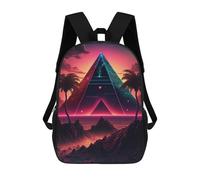 sinyumoney Neon Pyramid Sunset School Bag Bookbag 3D Printed Children's Backpacks for Kids Boy Girl Book Bags Kids School Bag Travel Rucksacks 17inch