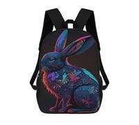 sinyumoney Neon Rabbit Art Print School Backpack High Secondary School Bags Casual Backpack for Girl, Teen Girls 17inch