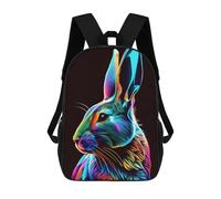 sinyumoney Neon Rabbit Portrait Children's Backpack, 3D Printed School Backpack, Backpack for Boys Girls, Adjustable School Bag for Primary School 17inch
