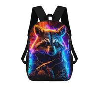 sinyumoney Neon Raccoon Electric Artwork Kids School Backpack 3D Printed Fashion School Bag Casual School Bag for Boys Elementary And Middle School Students 17inch