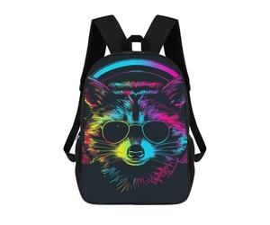 sinyumoney Neon Raccoon Headphones Art Print School Bags Computer Rucksack for School/Work/Travel for Camping Outdoor Adventures And Daily Travel 17inch