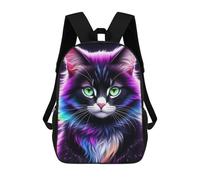 sinyumoney Neon Rainbow Cat Portrait 3D Printed School Bag Children's School Backpack Schoolbags Travel Backpacks Casual Fashion Bag for Kids School Students 17inch