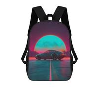 sinyumoney Neon Retro Car Sunset Scene School Backpack 3D Printed Children's 17inch Backpacks Bag Bookbag for Kids Boy Girl Book Bags Kids School Bag Travel Rucksacks