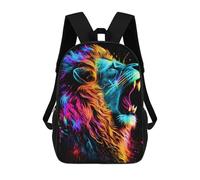 sinyumoney Neon Roar Vibrant Lion Artwork Backpacks 3D Printed Kids School Backpack School Bag Fashion Rucksacks for Boys Elementary And Middle School Students 17inch