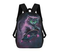 sinyumoney Neon Skateboarding Cat Art Print -3 School Backpack High Secondary School Bags Casual Backpack for Girl, Teen Girls 17inch