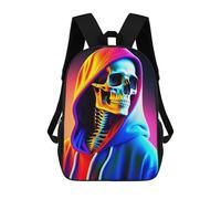sinyumoney Neon Skeleton Hoodie Artwork Backpack School High Secondary School Bags Casual Backpack for Teenage Girls Boys Women Men 17inch
