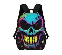 sinyumoney Neon Skull Art Print 3D Printed 17inch Kids School Backpack School Bag Fashion Rucksacks for Boys Elementary And Middle School Students