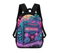 sinyumoney Neon Skull Boombox Paradise Backpack Schoolbags for Boys Girls Casual Sport Daypack Elementary Primary Large Capacity Bookbags 17inch