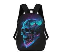sinyumoney Neon Skull Landscape Artwork Kids School Backpack School Bag 3D Printed School Bag for Boys Elementary And Middle School Students 17inch