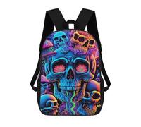 sinyumoney Neon Skulls Art 3D Printed Children's School Backpack for Kids High Capacity Travel Rucksacks Book Bags Kids School Bag Back Pack 17inch