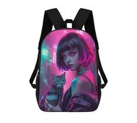 sinyumoney Neon Street Cat-1 Backpack School Bag Lightweight Casual Daypack School Backpacks for School/Work/Travel 17inch