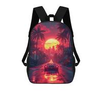 sinyumoney Neon Sunset Drive -3 Backpacks 3D Printed 17inch Kids School Backpack Outdoor Casual Daypack Casual Travel Bags for Middle School Students