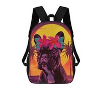 sinyumoney Neon Sunset Pug with Flowers Backpack School Bag Lightweight Casual Daypack School Backpacks for School/Work/Travel 17inch