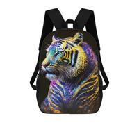 sinyumoney Neon Tiger Art Print-2 3D Printed 17inch School Bag Children's School Backpack Travel Backpacks Casual Fashion Bag for Kids School Students