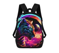 sinyumoney Neon Tiger Dreamscape 3D Printed School Bag Children's School Backpack Schoolbags Travel Backpacks Casual Fashion Bag for Kids School Students 17inch