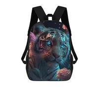 sinyumoney Neon Tiger in Flowers 3D Printed Children's School Backpack for Kids High Capacity Travel Rucksacks Book Bags Kids School Bag Back Pack 17inch