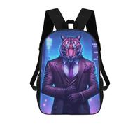 sinyumoney Neon Tiger in Suit School Bag Bookbag 3D Printed Children's Backpacks for Kids Boy Girl Book Bags Kids School Bag Travel Rucksacks 17inch