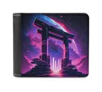 sinyumoney Neon Torii Gate to Another World 3D Print PU Leather Men's Wallet Bills Credit Cards Leather Compartments Fashion Slim Leather Wallet 11.7cm*9.5cm